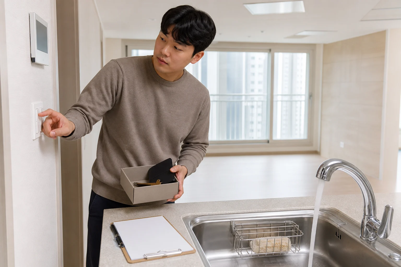 입주 청소 시간 작업 범위와 검수 과정을 살피는 모습